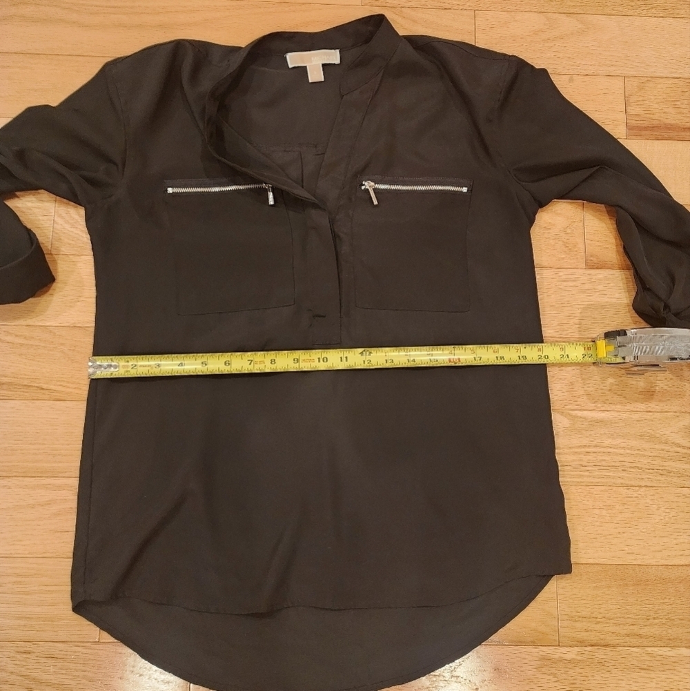 Michael Kors Black Zipper-Pocket Long Sleeve Blouse Size 6 - Picture 8 of 11